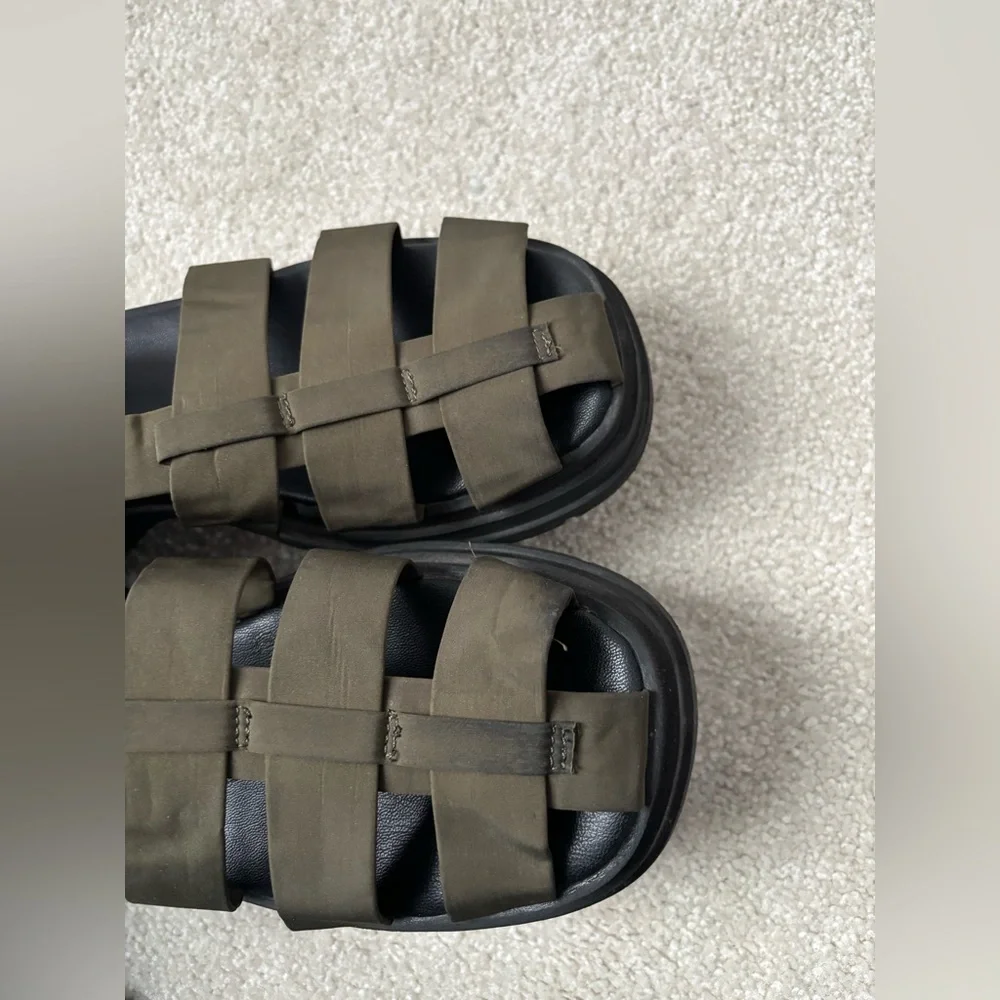 Zara Chunky Sport Sandals Olive Green Platform Size 39 Utility - Picture 7 of 9